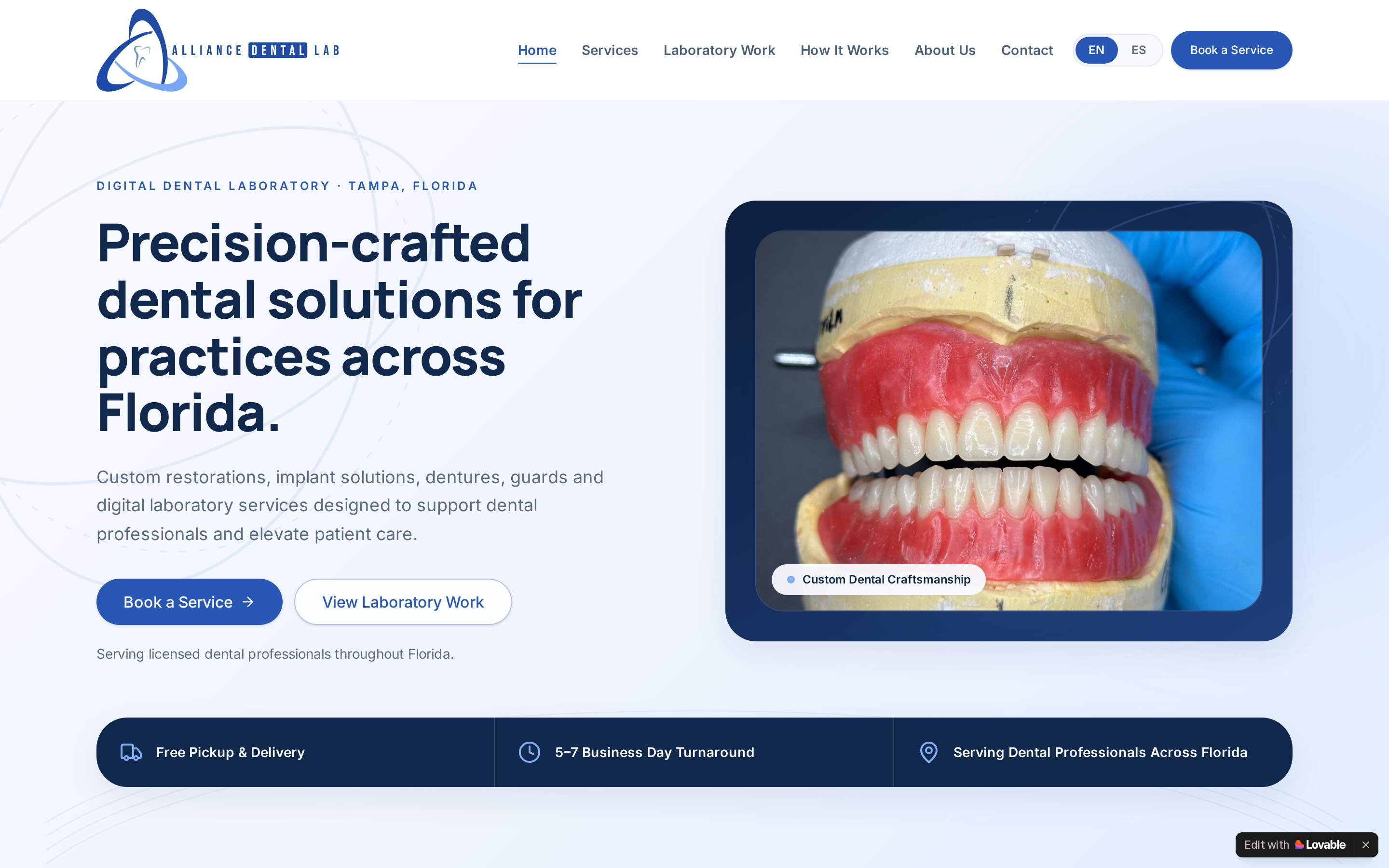 Sitio web de Alliance Dental Lab diseñado por W Growth Studio