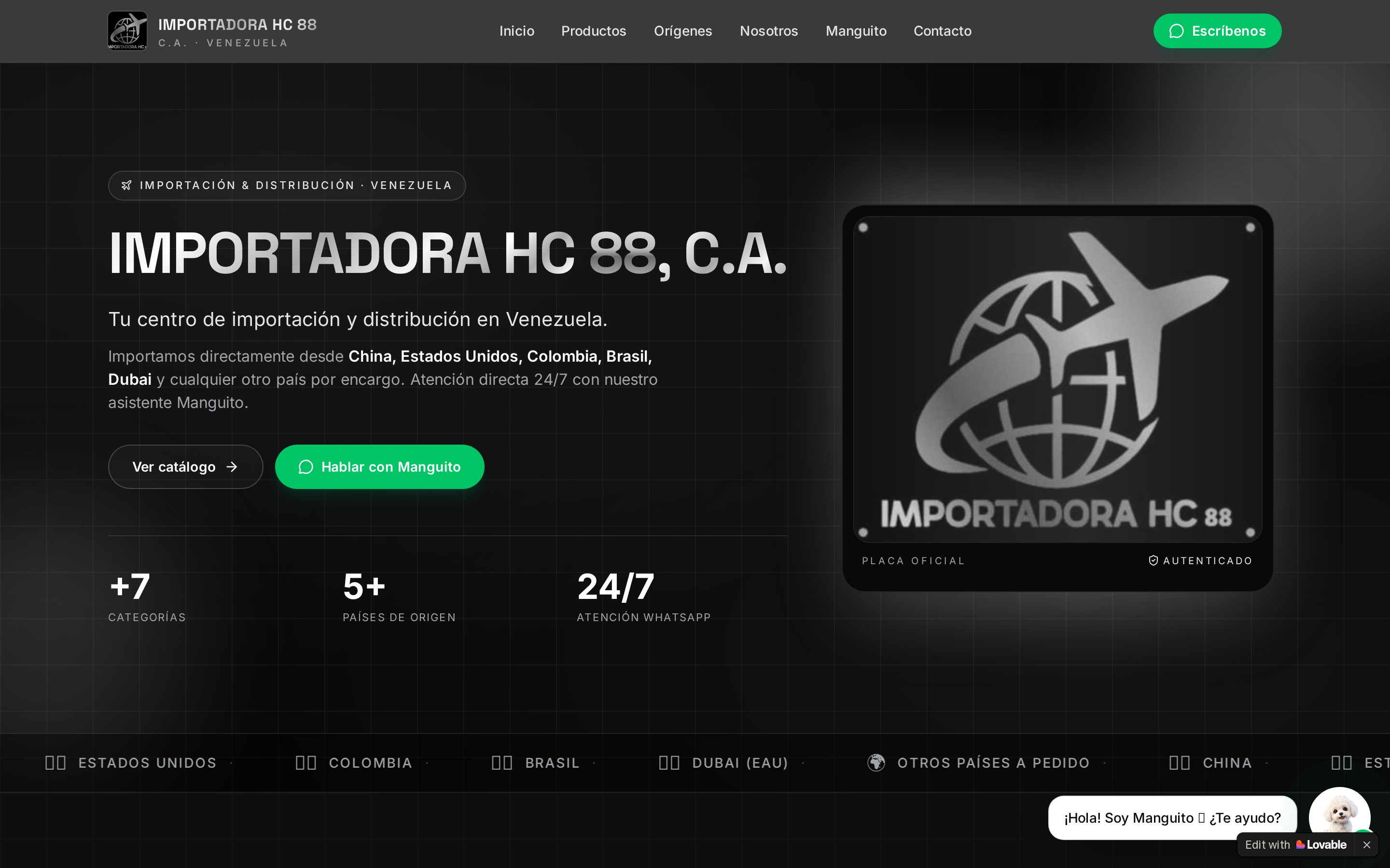 Sitio web de Importadora HC 88, C.A. diseñado por W Growth Studio