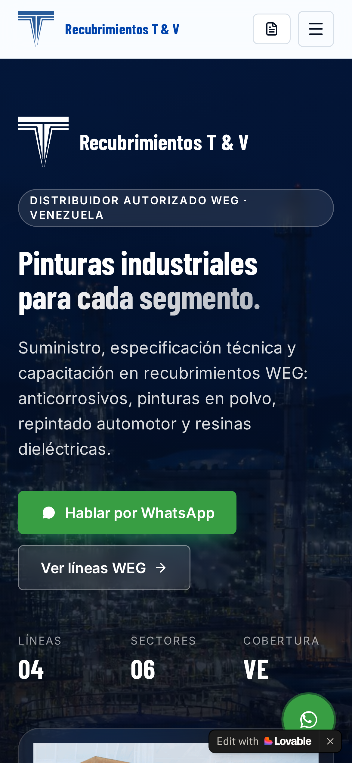 Detalle del proyecto Recubrimientos T&V